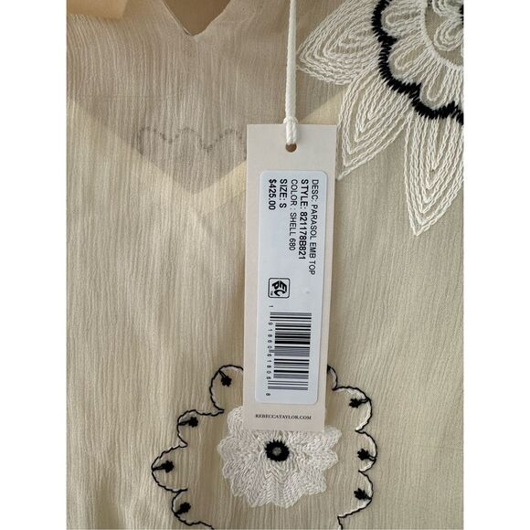 NWT Rebecca Taylor Parasol Embroidered Bow Blouse in Neutral | S - Picture 8 of 12